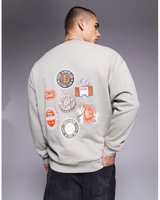 ASOS Gray Oversized Sweatshirt With Beer Mat Prints for men