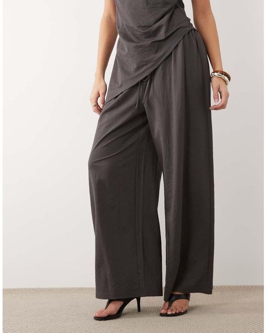 ASOS Gray Co-Ord Linen Look Tie Waist Wide Leg Trousers