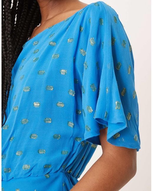 Never Fully Dressed Blue Emma Metallic Plissé Maxi Dress