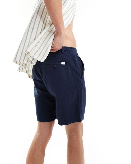 SELECTED Blue Linen Mix Shorts for men