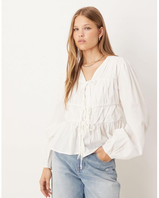 Y.A.S White Tie Front Long Sleeve Blouse