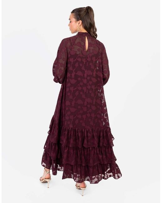 ANAYA Red Floral Burnout Long Sleeve Trapeze Midaxi Dress