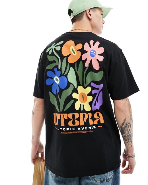 Camiseta negra extragrande con estampado "utopia" en la espalda Only & Sons de hombre de color Black