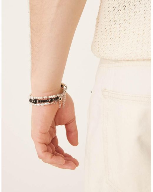 ASOS White Faux Pearl And Beads 3 Pack Bracelets for men