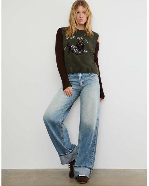 Stradivarius Green Dog Knit Vest