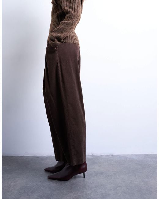 TOPSHOP Brown Cord Wide Leg Awkward Length Trouser