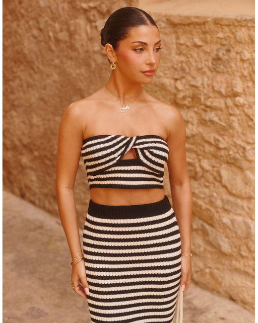 The Frolic Brown X Lydia Kara Exclusive Crochet Twist Front Bandeau Beach Top Co-ord