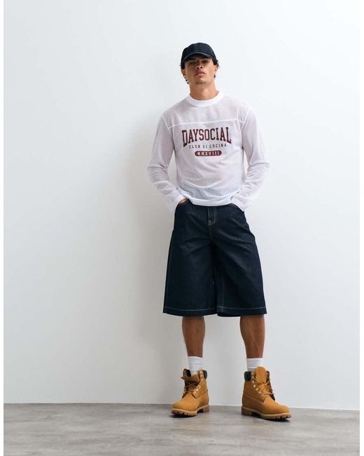 ASOS White Boxy Oversized Long Sleeve T-shirt With Daysocial Print for men
