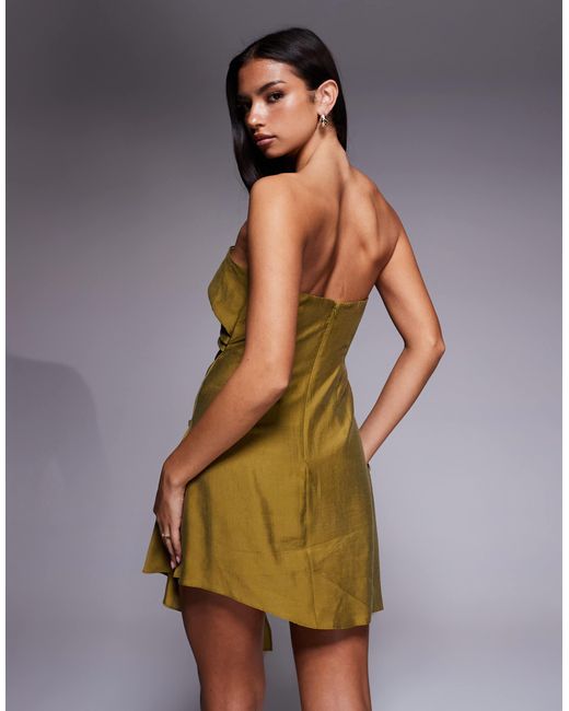 ASOS Bandeau Mini Dress With Side Pleat Detail in Green | Lyst ASOS Bandeau Mini Dress With Side Pleat Detail in Green | Lyst