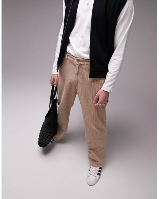 TOPMAN Wide Leg Cord Trousers in Natural for Men | Lyst Canada