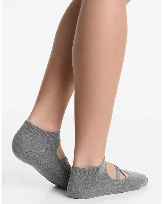 Oysho Black 2 Pairs Of Cotton Blend Yoga And Pilates Socks With Crossover Straps