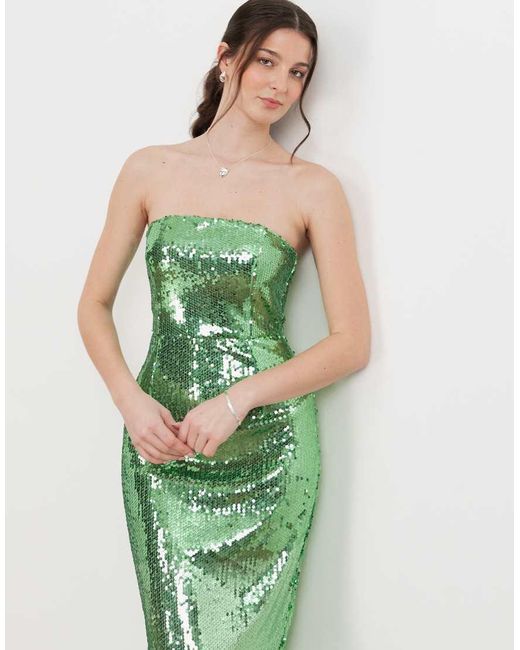 Maya Green Fully Embellished Bandeau Midi Dress