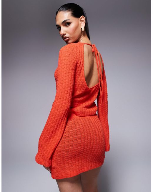 Top d'ensemble en maille à manches longues et liens dans le dos ASOS en coloris Red