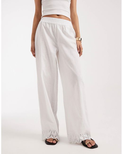 ONLY Natural Pants With Embroidered Hem