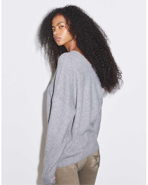 Stradivarius Gray Asymmetric Knit Sweater