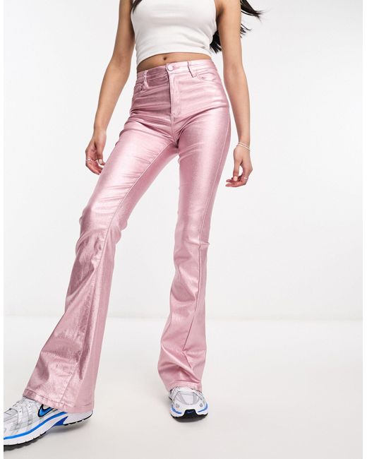 Edikted Mid Rise Flare Trousers in Pink | Lyst Canada