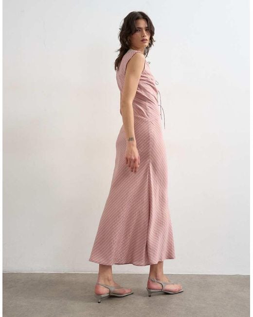 TOPSHOP Pink Delicate Tie Front Maxi Dress With Lace Insert