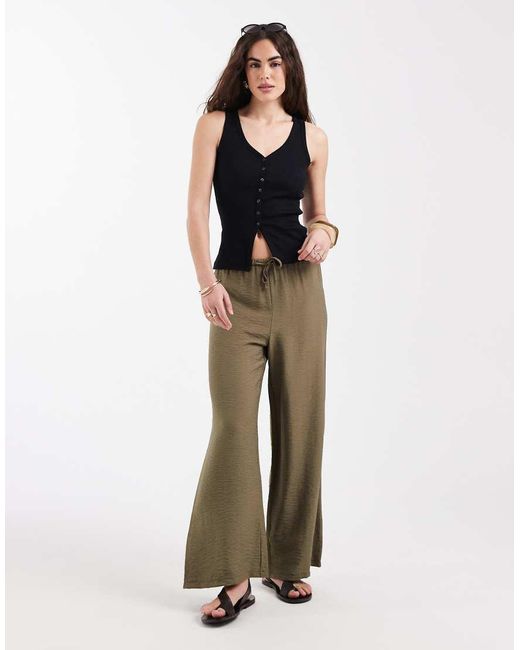 New Look Black V Neck Ribbed Button Through Top