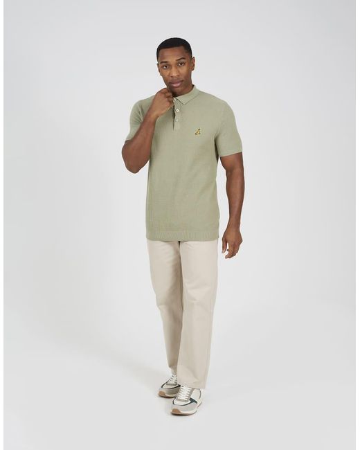 Brave Soul Green Cotton Waffle Knit Embroidered Polo Shirt for men