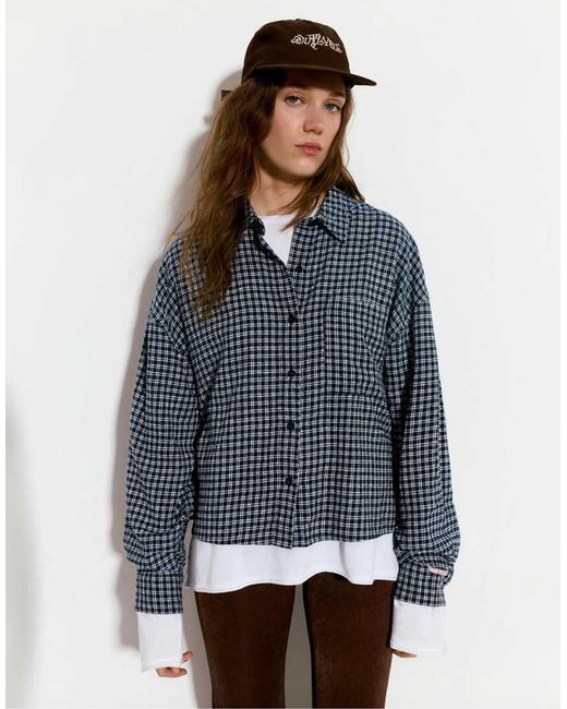 Pull&Bear Blue Double Check Shirt