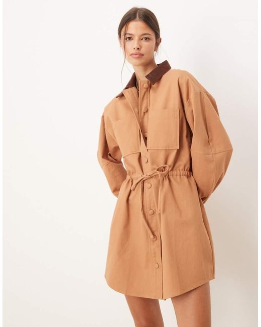 ASOS Natural Heavy Twill Barn Jacket Mini Dress With Cinched Waist