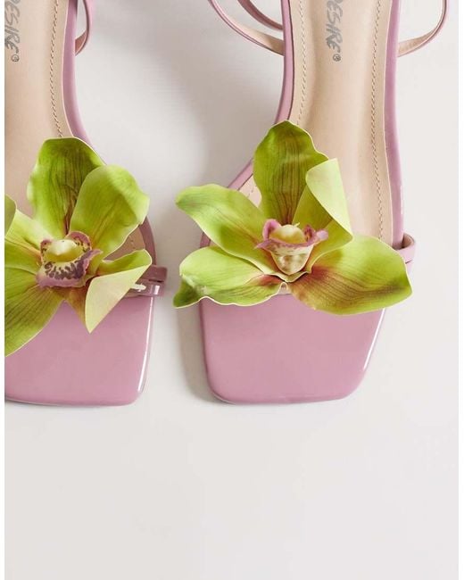 Public Desire Pink Kitten Heel Sandals With 3d Flower