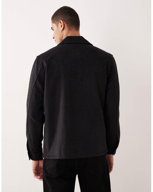Mango Black Wool Mix Checked Overshirt for men