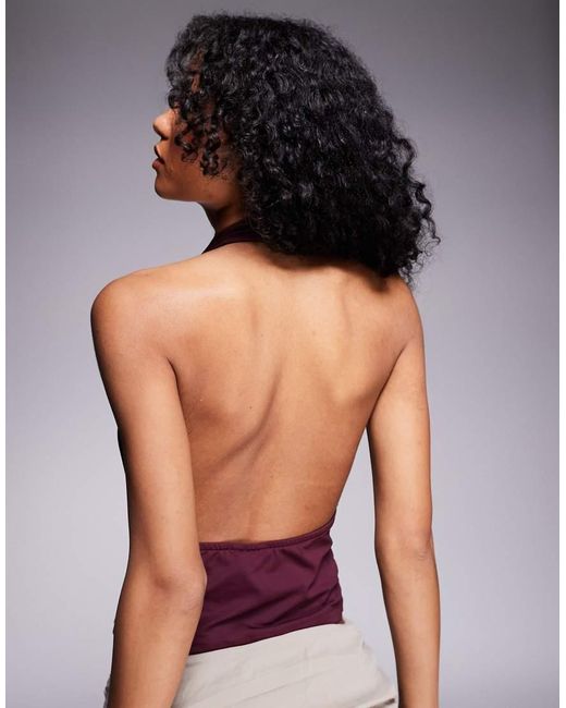ASOS Purple High Neck Halter Cowl Neck Top