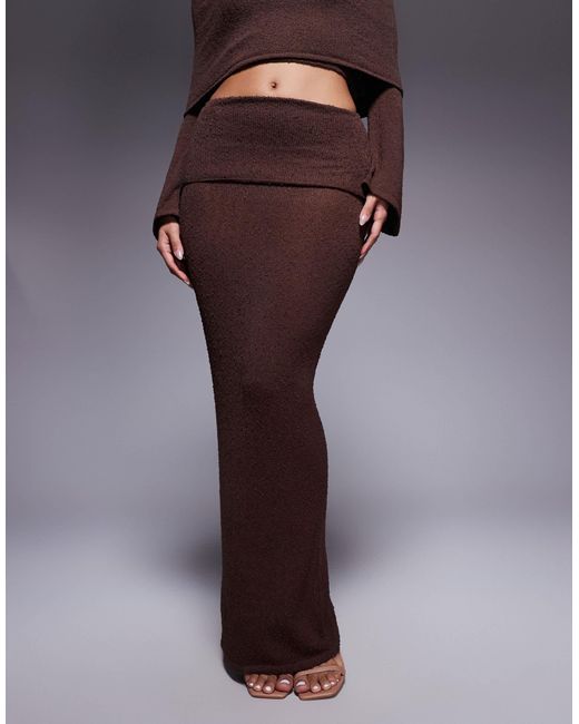 Yasmin - jupe longue d'ensemble en maille bouclée avec rabat oversize - chocolat foncé Wanderdoll en coloris Blue