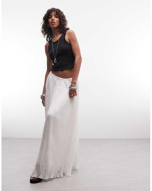 Weekday White Sheer Crinkle Double Lined Maxi Skirt