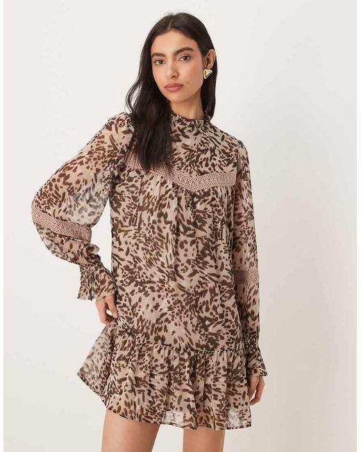 Wednesday's Girl Natural Long Sleeve Floaty Mini Dress