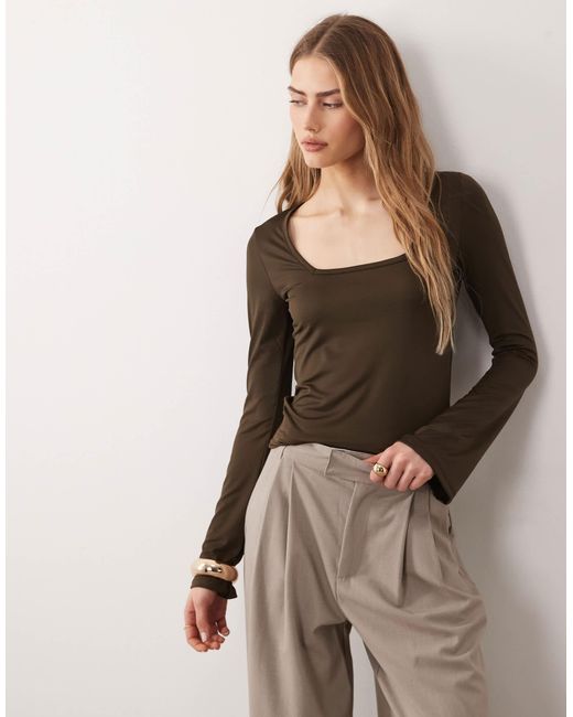 Threadbare Black Slinky Square Neck Long Sleeve Top