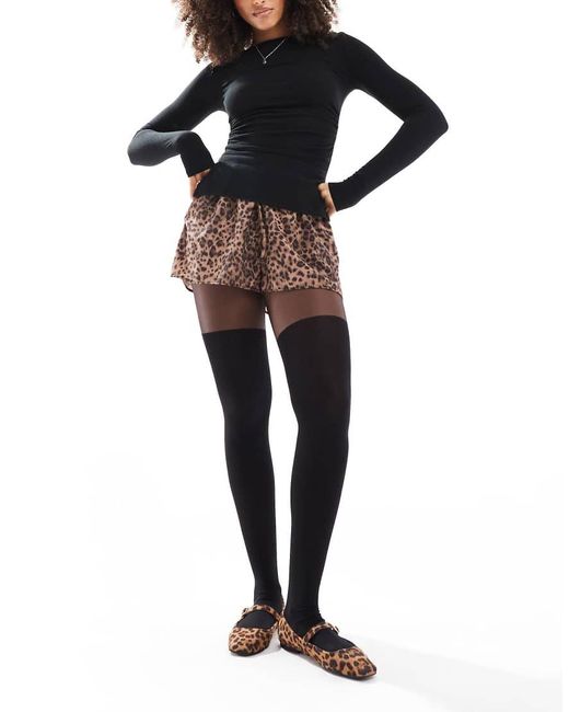 ASOS Black Mock Over The Knee Tights With Bum And Tum Support