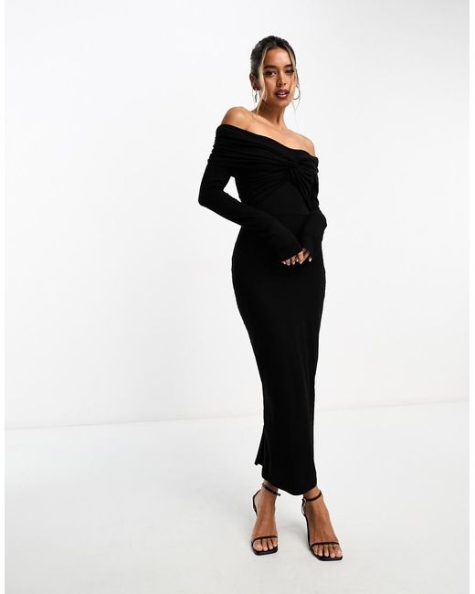 ASOS Off Shoulder Twist Midi Dress With Long Sleeves in Black Lyst UK