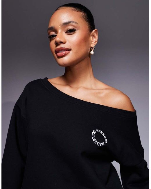 ASOS Blue Weekend Collective Co-ord Off Shoulder Sweatshirt
