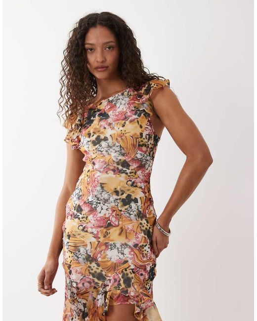 ASOS Brown Frill Sleeve Cowl Asymmetric Hem Maxi Dress