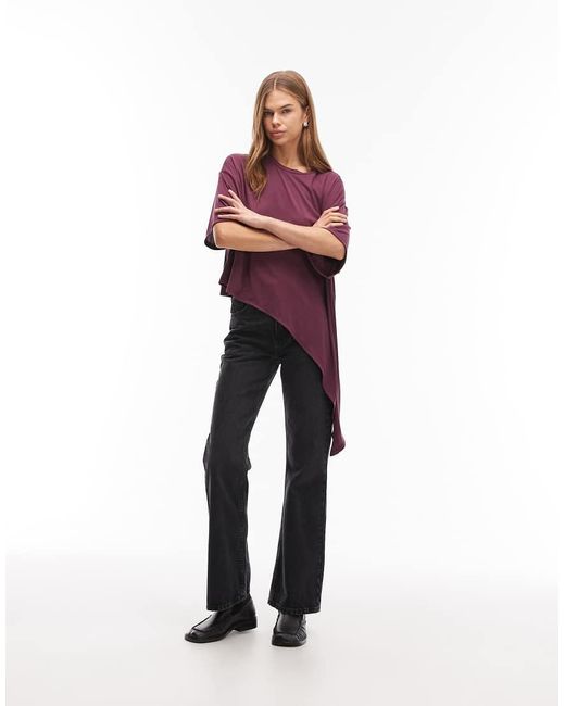 ASOS T-Shirt Met Gedrapeerde Voorkant En Lange Pasvorm in het Purple