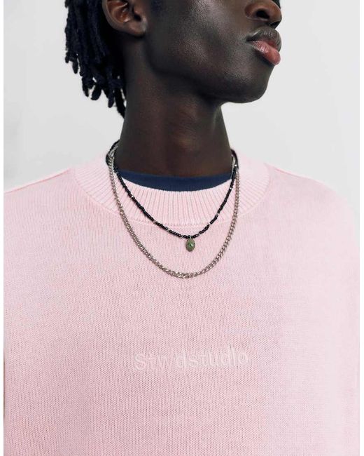 Pull&Bear Pink Stwd Studio Embroidered Jumper for men