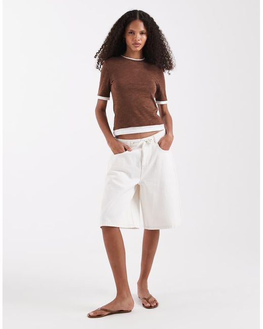 ASOS Brown Slubby Shrunken Tee With Mock Double Layer