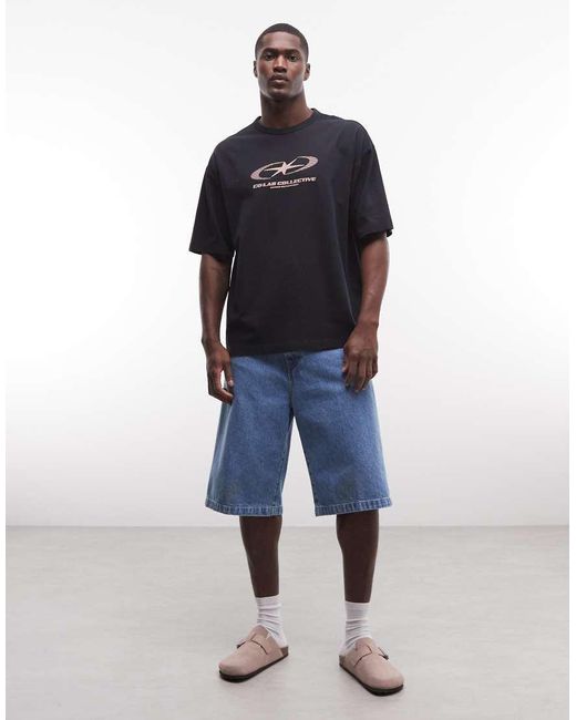ASOS Blue Heavyweight Oversized T-shirt With Text Graphic for men