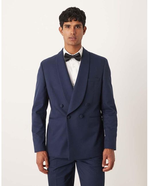ASOS Blue Double Breasted Regular Tuxedo Jacket for men