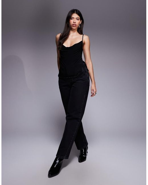 ASOS Black Slinky Cami Top With Lace Trim Detail