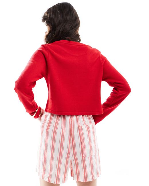 ASOS Red Knitted Crew Neck Cropped Cardigan