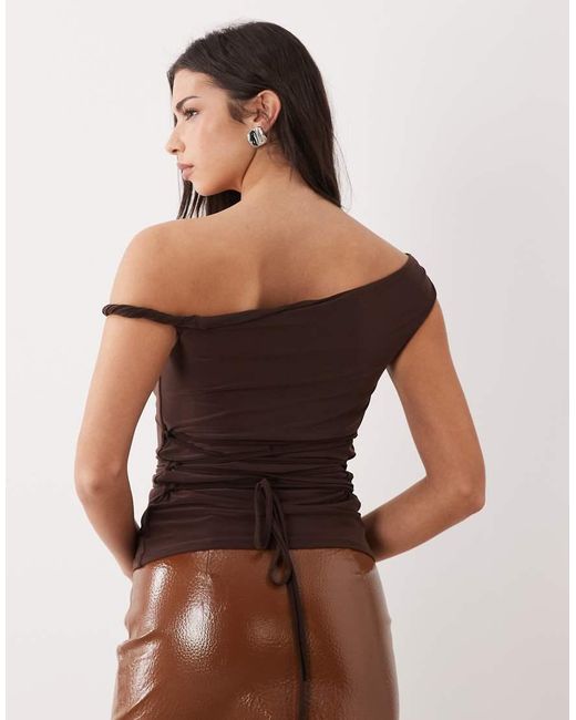 ASOS Brown Lace Up Back Twist Shoulder Top