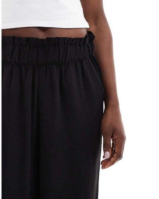Jdy Black High Waisted Wide Leg Trousers With Frill Waistband