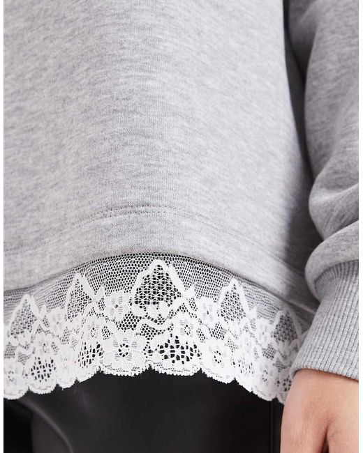 ASOS Gray Oversized Sweatshirt With Lace Hem Detail