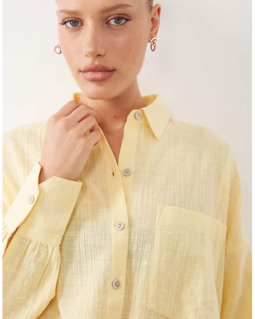 ASOS Natural Biarritz Beach Textured Cotton Shirt Co Ord