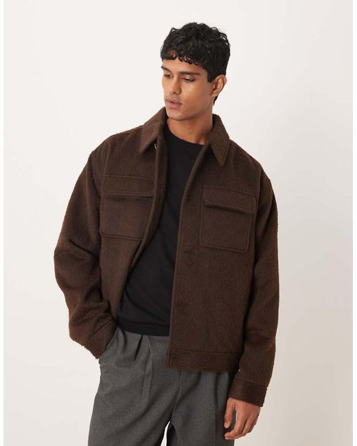ASOS Harrington Jack Met Geborstelde Wollook in het Brown voor heren