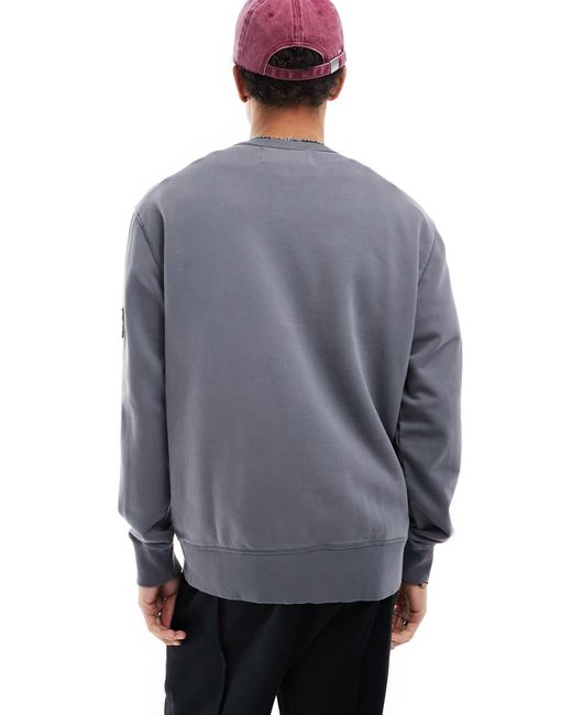 Calvin Klein Gray Washed Badge Crew Neck Sweatshirt for men