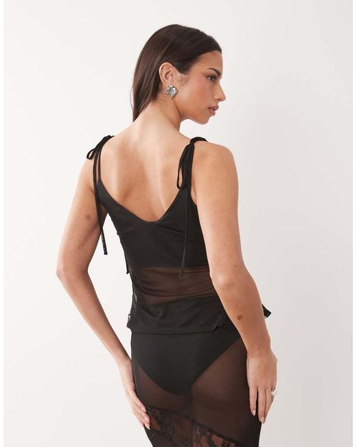ASOS Black Mesh And Lace Insert Cami Top Co-ord